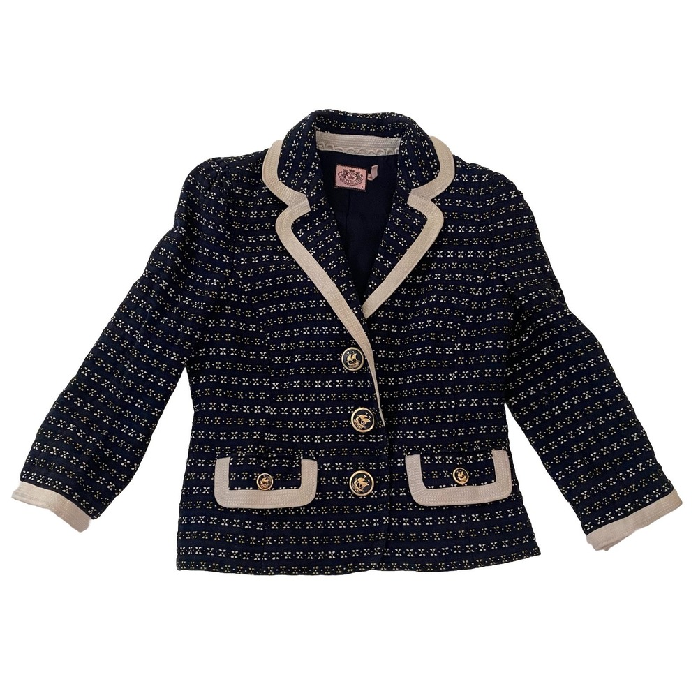 VTG Juicy Couture Womens Tweed Nautical Blazer Jacket‎ Sz 8 Marine Preppy Lined